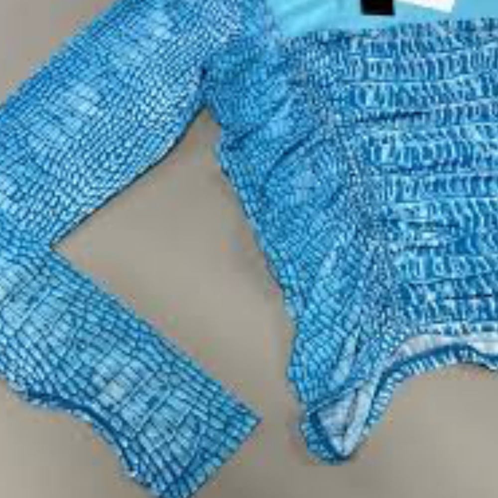 AFRM Strarus Ruches Front Mesh Top Blue Crocodile / Size M - Picture 2 of 6